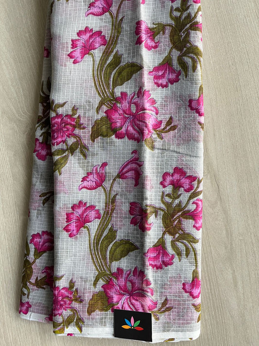 Light Gray Printed Kota Cotton Saree (Without Blouse) - 33224