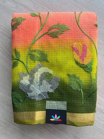 Tricolor All Over Machine Embroidered Kota Saree - 33845-33846