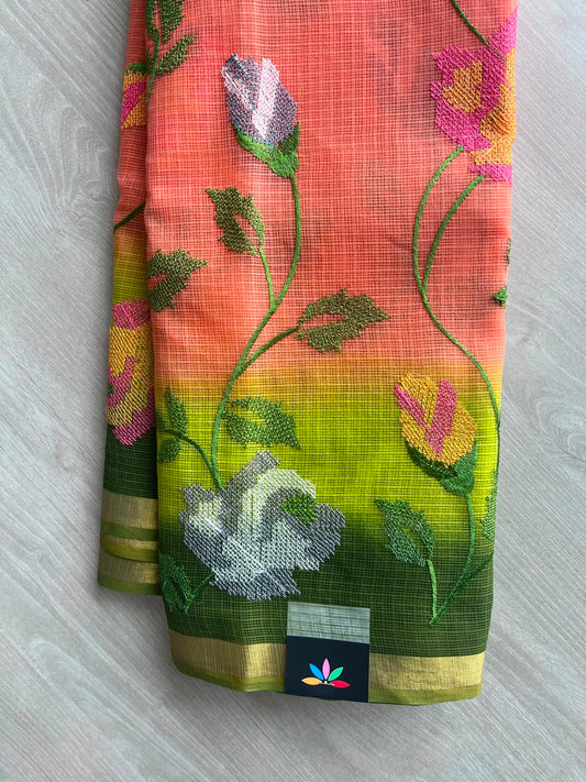Tricolor All Over Machine Embroidered Kota Saree - 33845-33846