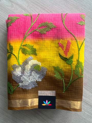 Tricolor All Over Machine Embroidered Kota Saree - 33848