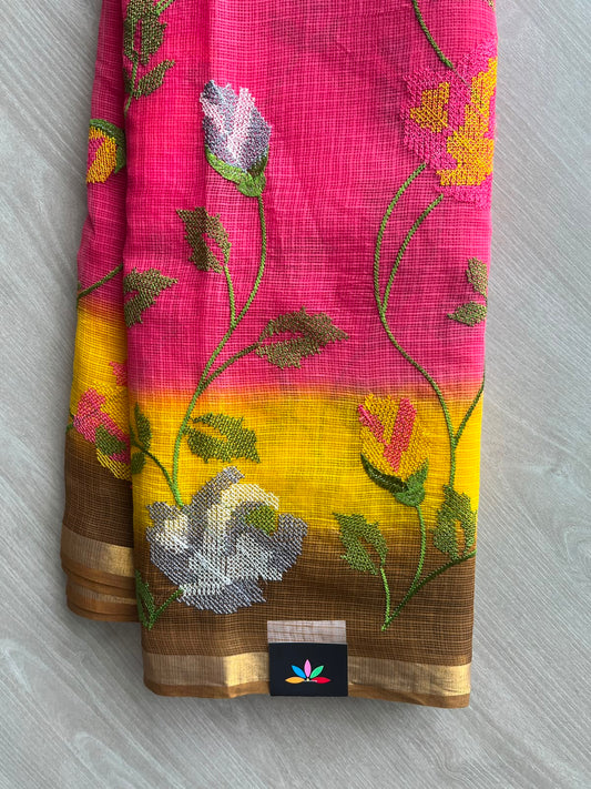 Tricolor All Over Machine Embroidered Kota Saree - 33848