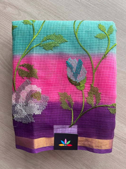 Tricolor All Over Machine Embroidered Kota Saree - 33849