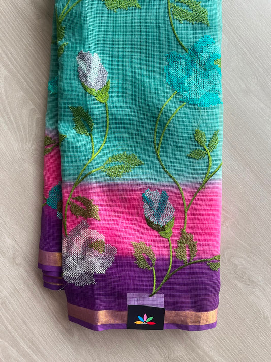 Tricolor All Over Machine Embroidered Kota Saree - 33849