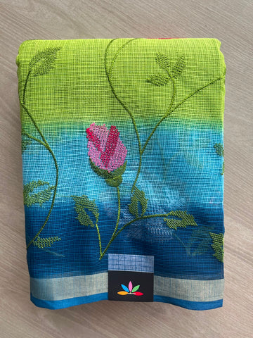 Tricolor All Over Machine Embroidered Kota Saree - 33852