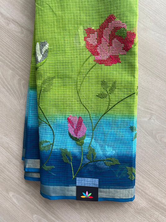 Tricolor All Over Machine Embroidered Kota Saree - 33852