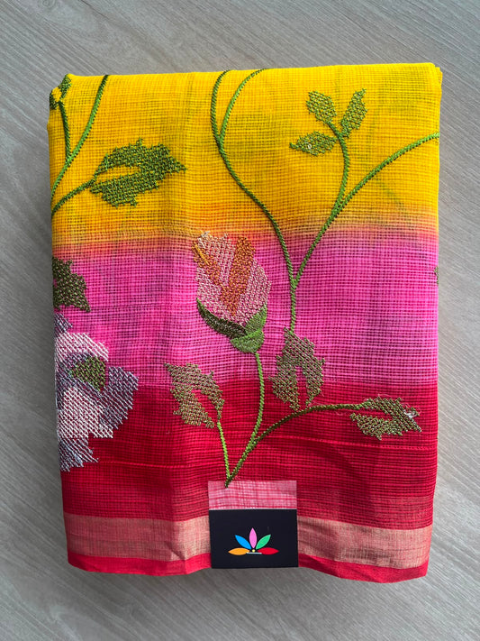 Tricolor All Over Machine Embroidered Kota Saree - 33853
