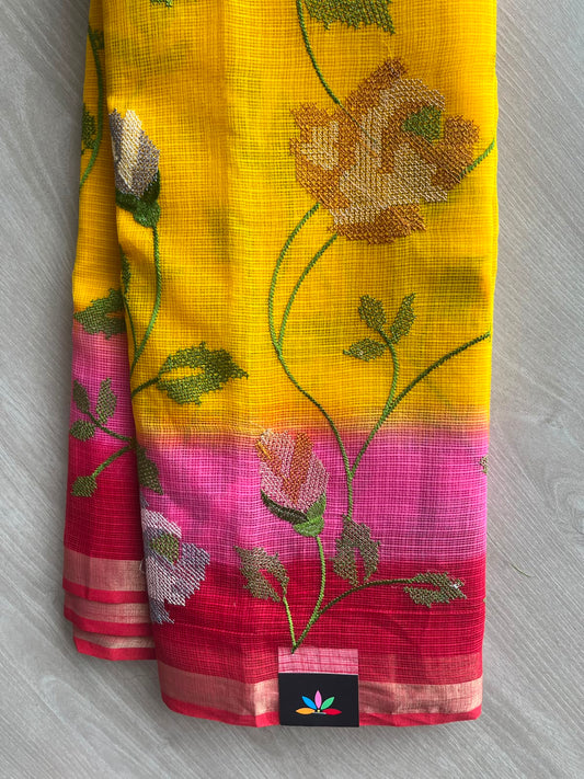 Tricolor All Over Machine Embroidered Kota Saree - 33853