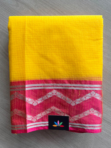Cyber Yellow Woven Border Kota Cotton Saree - 33854