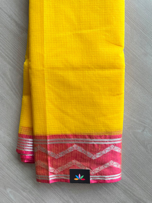Cyber Yellow Woven Border Kota Cotton Saree - 33854