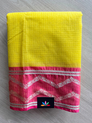 Lime Green Woven Border Kota Cotton Saree - 33856