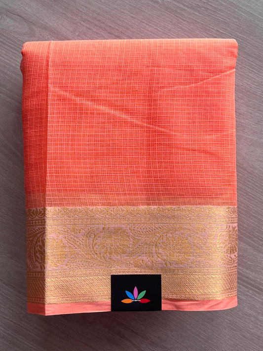 Peach Shade Woven Border Kota Cotton Saree - 33859