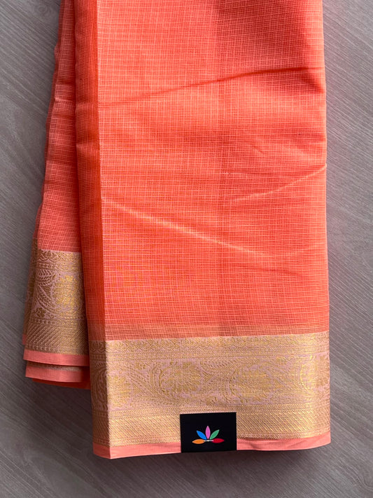 Peach Shade Woven Border Kota Cotton Saree - 33859
