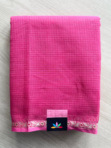 Dark Hot Pink Small Woven Border Kota Cotton Saree - 33866