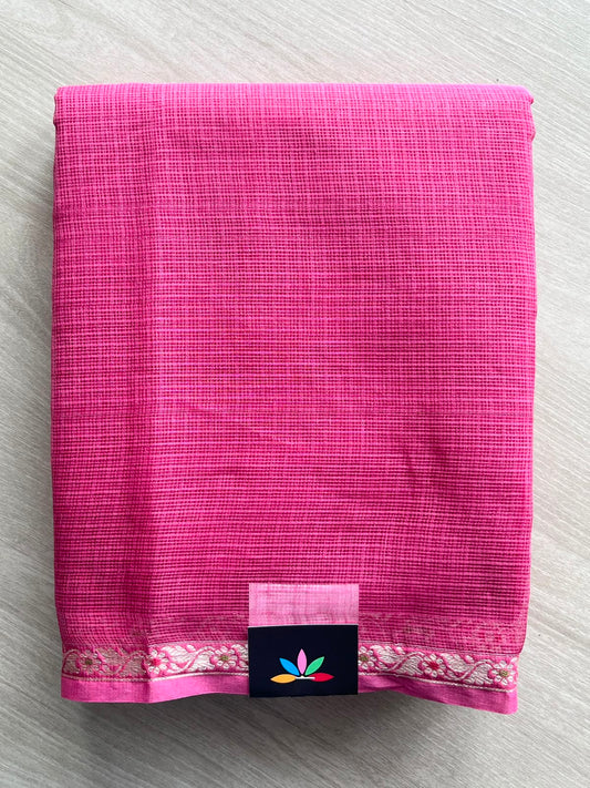 Dark Hot Pink Small Woven Border Kota Cotton Saree - 33866