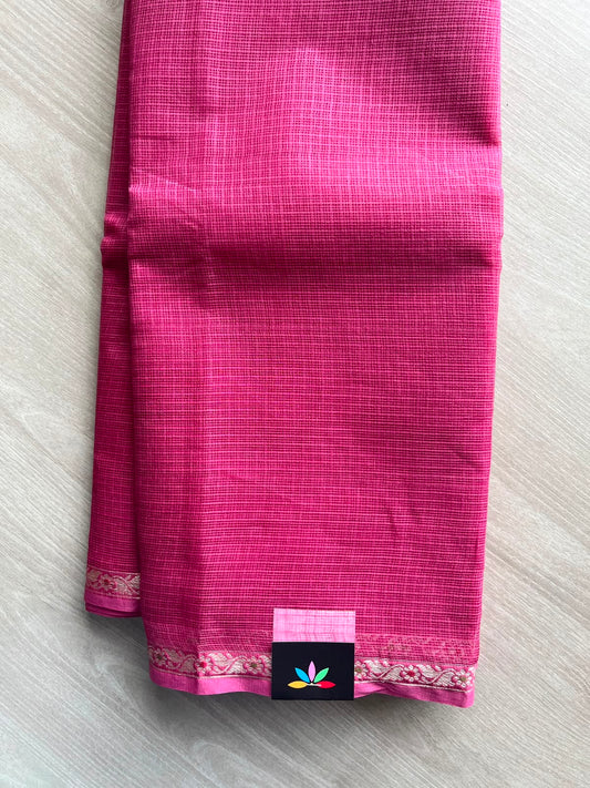 Dark Hot Pink Small Woven Border Kota Cotton Saree - 33866