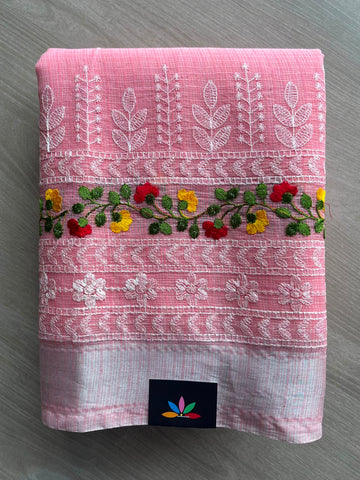 Soft Pink Machine Embroidered Blended Kota Saree - 33871
