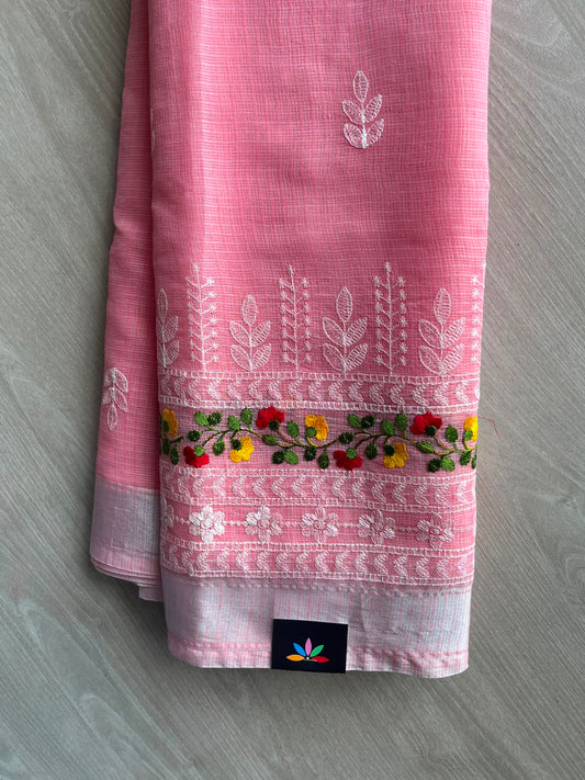 Soft Pink Machine Embroidered Blended Kota Saree - 33871