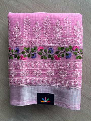 Light Hot Pink Machine Embroidered Blended Kota Saree - 33873