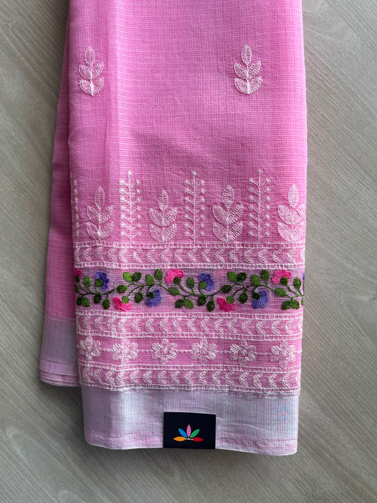 Light Hot Pink Machine Embroidered Blended Kota Saree - 33873