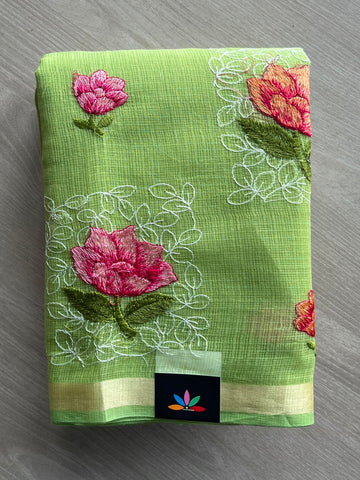 Machine Embroidered Blended Kota Saree - 33883