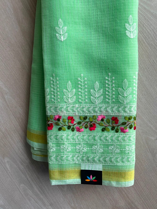Seafoam Green Machine Embroidered Blended Kota Saree - 33888