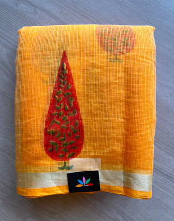 Chrome Yellow Simple Printed Blended Kota Saree - 34826