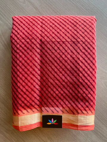 Georgia Peach & Maroon Simple Printed Blended Kota Saree - 34841