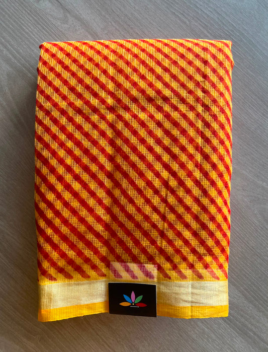 Amber Yellow Simple Printed Blended Kota Saree - 34846