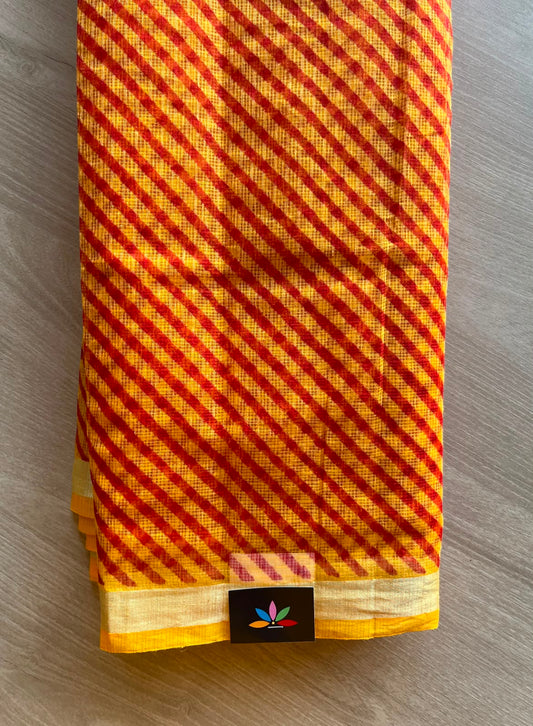 Amber Yellow Simple Printed Blended Kota Saree - 34846