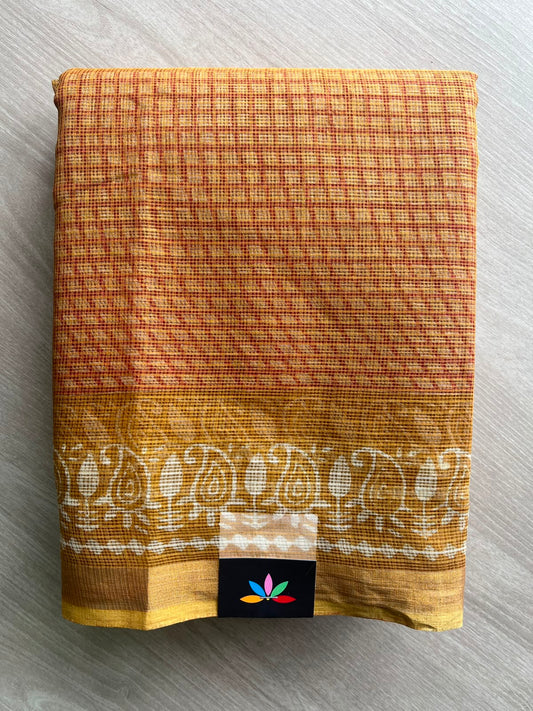 Hand Block Printed Kota Doria Saree - 34866