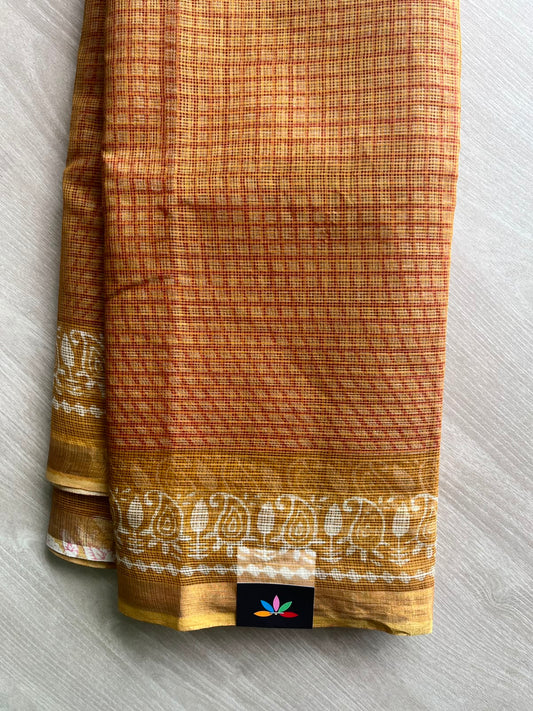 Hand Block Printed Kota Doria Saree - 34866