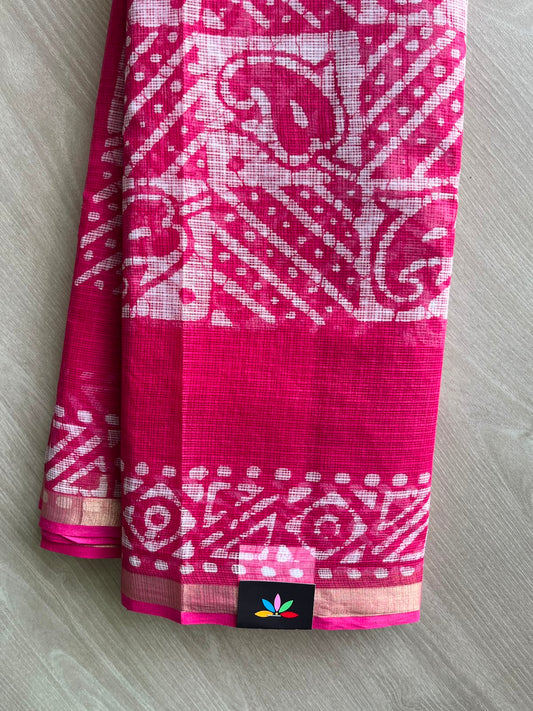 Batik Print Kota Doria Saree - 34880