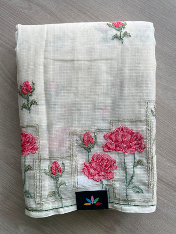 Floral Embroidered Pure Kota Cotton Saree - 34882
