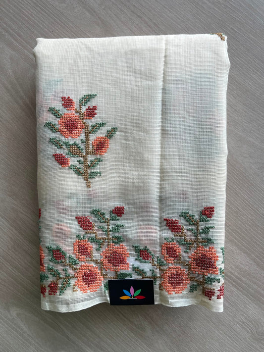 Floral Embroidered Pure Kota Cotton Saree - 34883