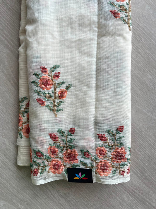 Floral Embroidered Pure Kota Cotton Saree - 34883