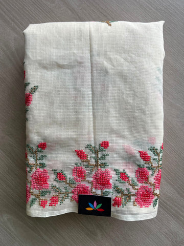 Floral Embroidered Pure Kota Cotton Saree - 34884