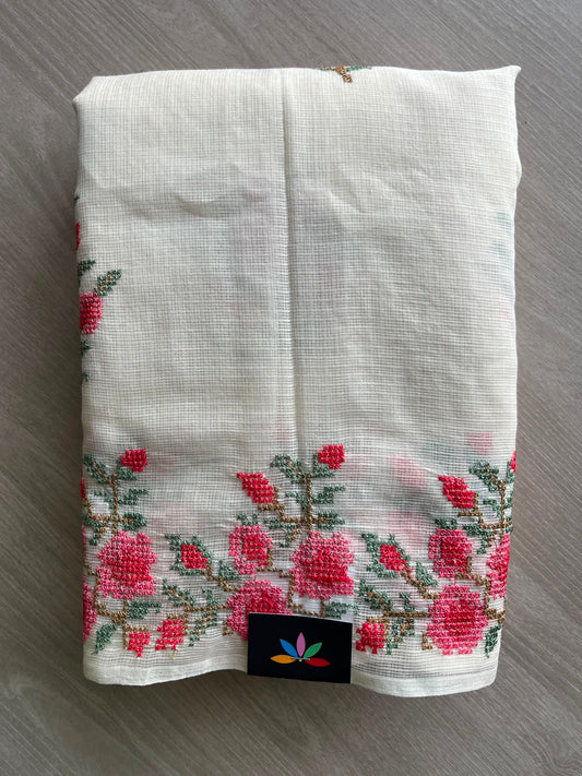 Floral Embroidered Pure Kota Cotton Saree - 34884