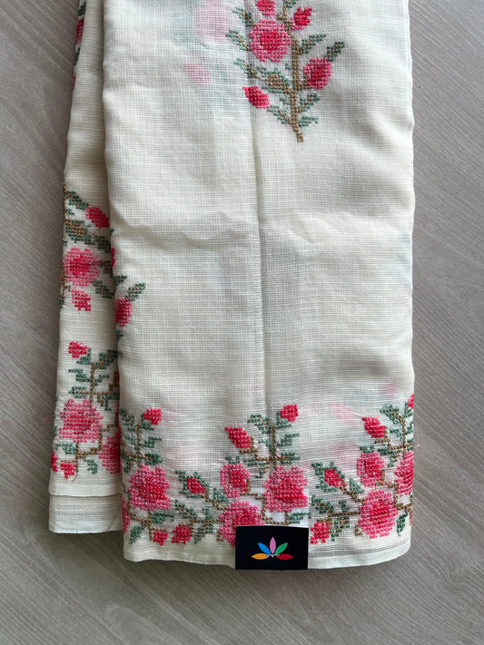 Floral Embroidered Pure Kota Cotton Saree - 34884