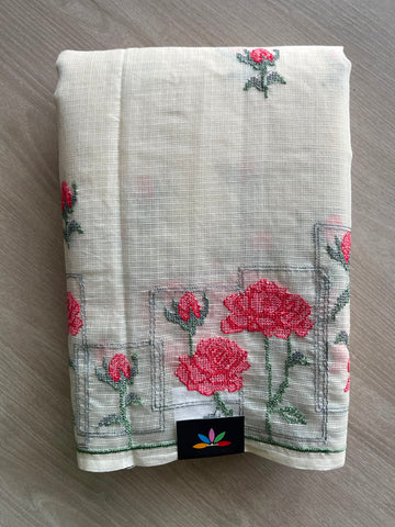 Floral Embroidered Pure Kota Cotton Saree - 34885