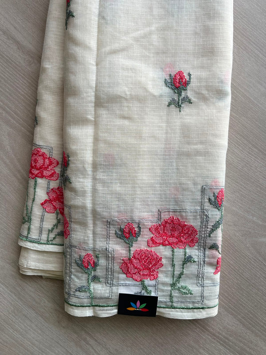 Floral Embroidered Pure Kota Cotton Saree - 34885