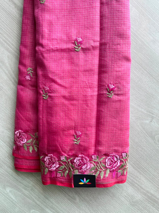 Floral Embroidered Pure Kota Cotton Saree - 34886