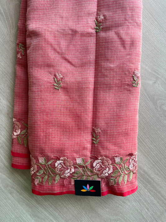Floral Embroidered Pure Kota Cotton Saree - 34887