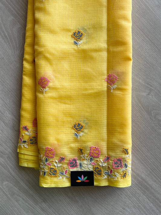 Floral Embroidered Pure Kota Cotton Saree - 34888