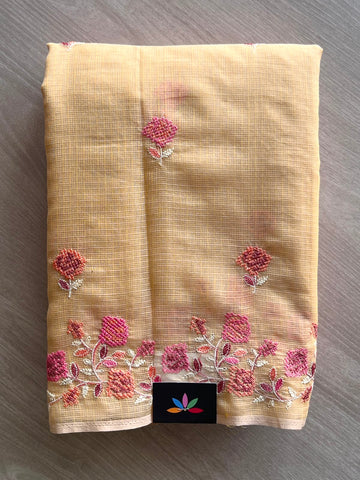 Floral Embroidered Pure Kota Cotton Saree - 34889