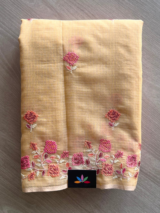Floral Embroidered Pure Kota Cotton Saree - 34889