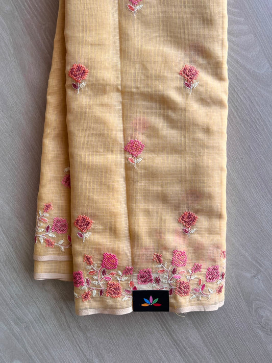 Floral Embroidered Pure Kota Cotton Saree - 34889