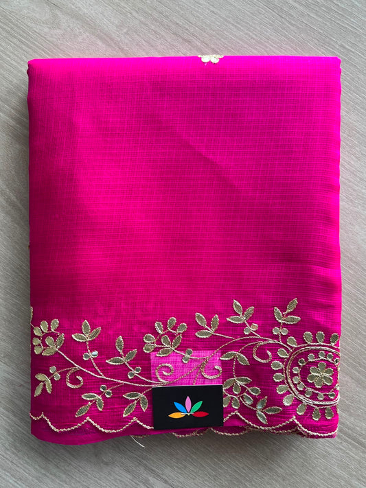 Floral Design Gotta Patti Work Pure Kota Silk Saree - 34938