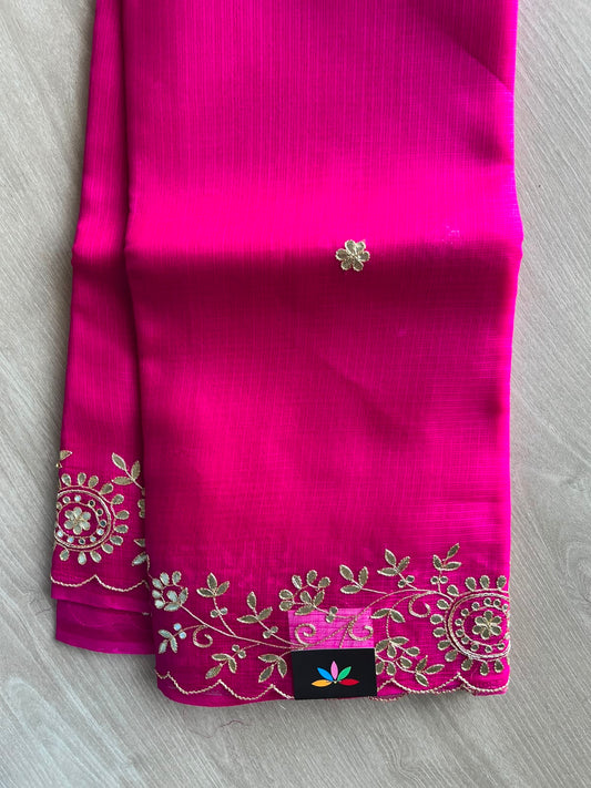 Floral Design Gotta Patti Work Pure Kota Silk Saree - 34938
