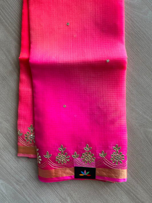 Floral Design Gotta Patti Work Pure Kota Silk Saree - 34939