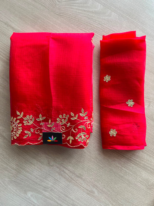 Floral Design Gotta Patti Work Pure Kota Silk Saree - 34940